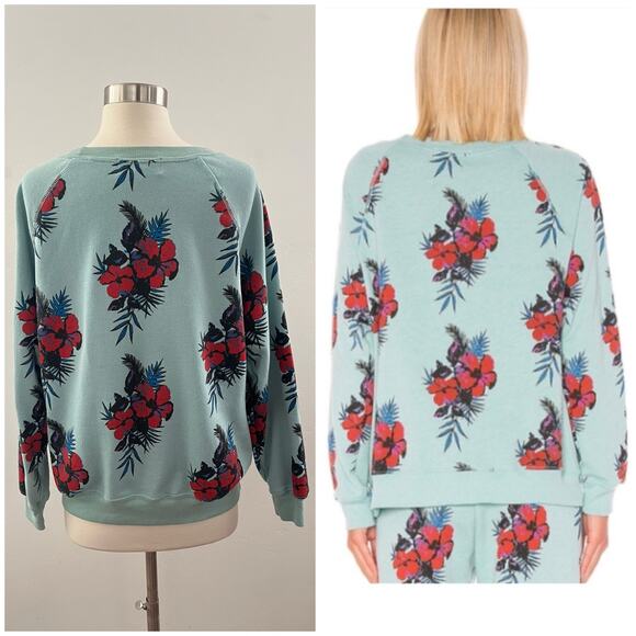 Wildfox Hibiscus Dreams Sweatshirt Pullover Tropical Hawaiian Floral Blue XS - Picture 2 of 9